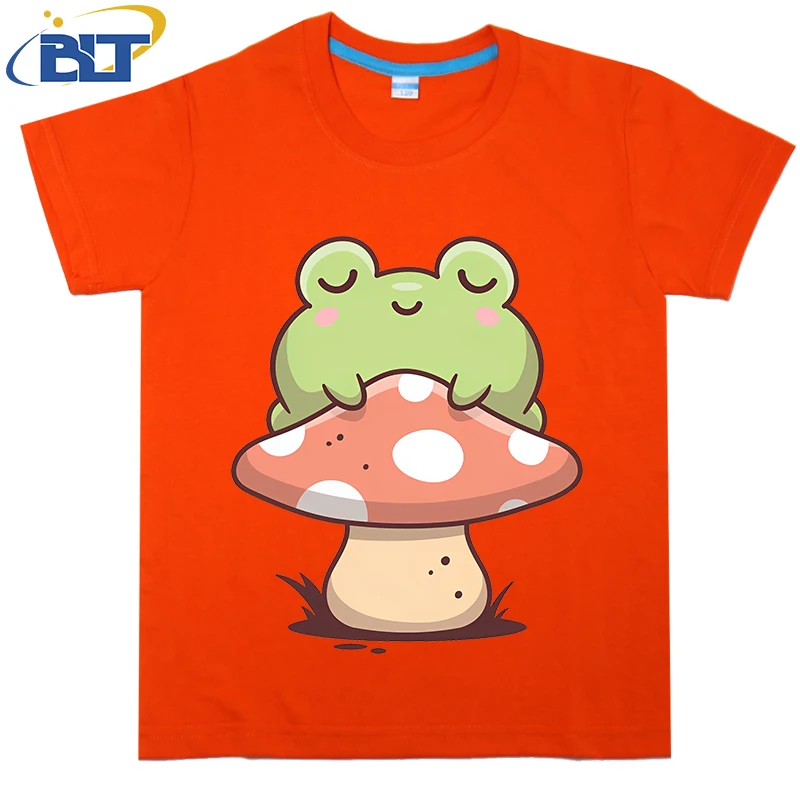 T-shirt imprimé grenouille endormie pour enfants, pur coton, manches courtes, décontracté, mignon, médicaments, garçons, filles, été