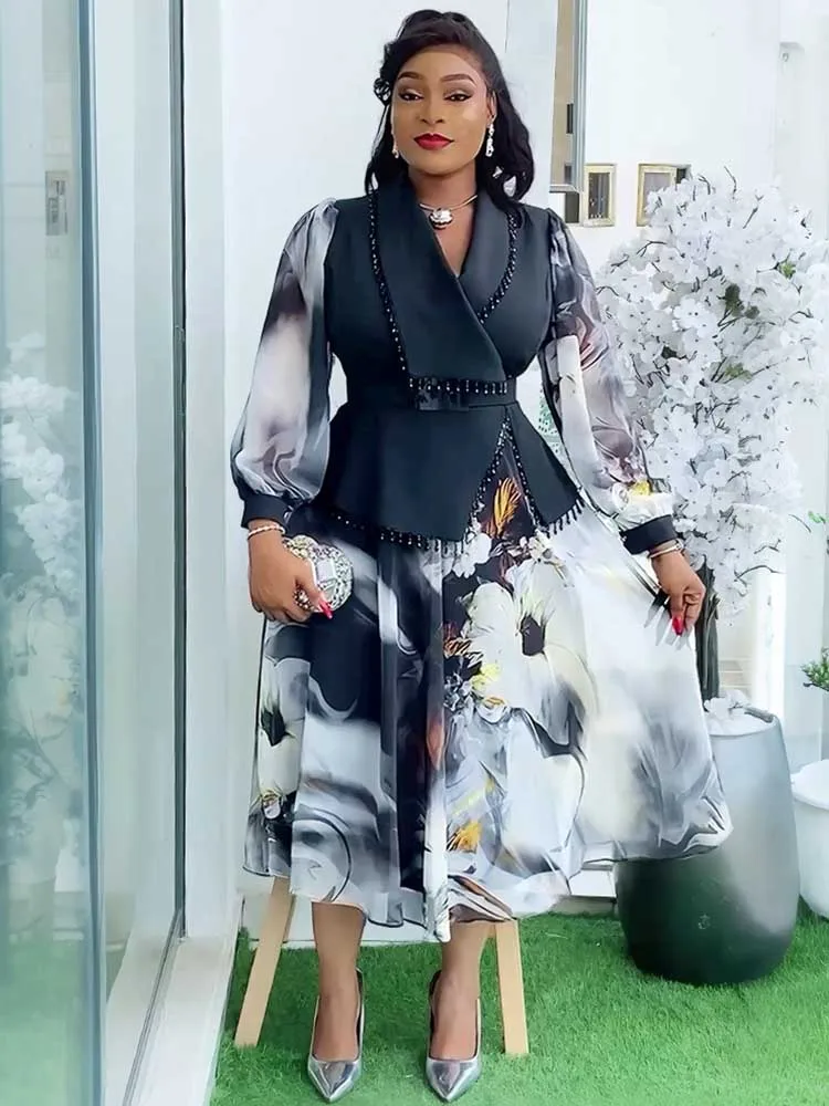 

Elegant Woman Dress Long Sleeve Autumn 2xl 3xl Ladies Plus Size Dresses Belt Slimming Waist Black Blazer Dress Formal