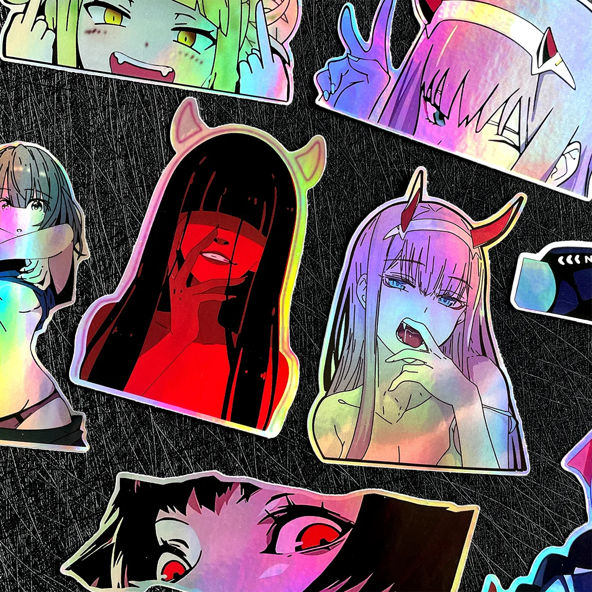 32개 레이저 애니메이션 뷰티 스티커 미적 그래피티 데칼 오토바이 자동차 자전거 헬멧 JDM 로고 액세서리 DIY 스티커 팩