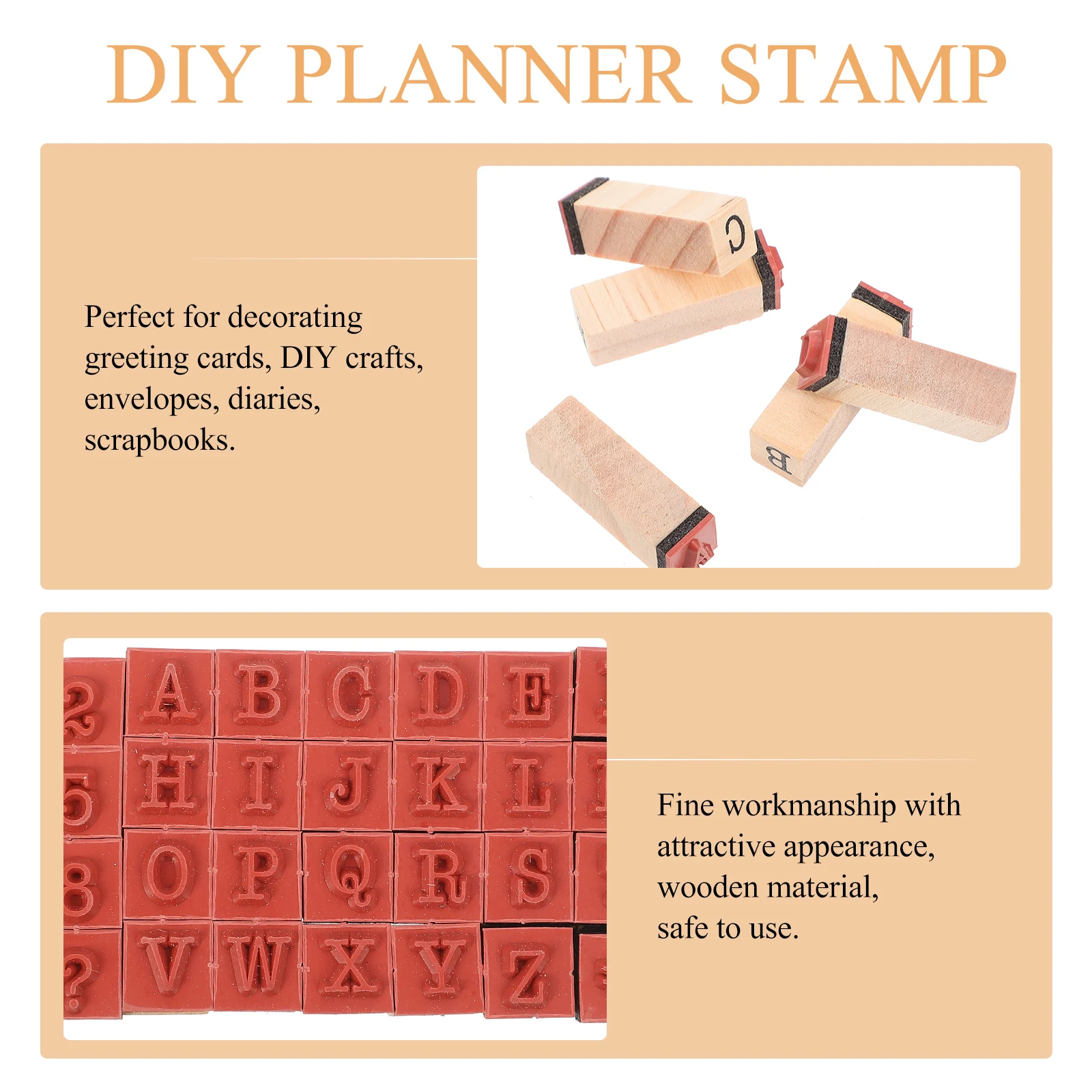 

1 Set Wooden Craft Stamp Decorative English Alphabet Number DIY Wooden Seal for Scrapbook