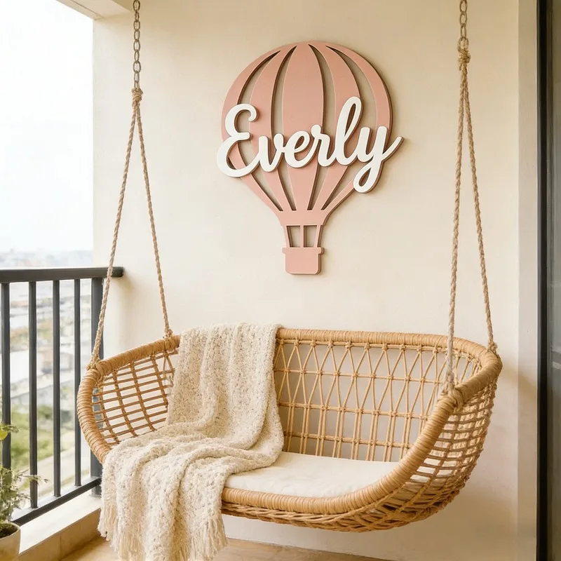 1 Stück personalisierte Cartoon-Heißluftballon-Namensschild aus Holz, Wand- und Türdekoration für Zuhause, Büro, DIY bemalbar, Geburtstags- und Hochzeitsgeschenk