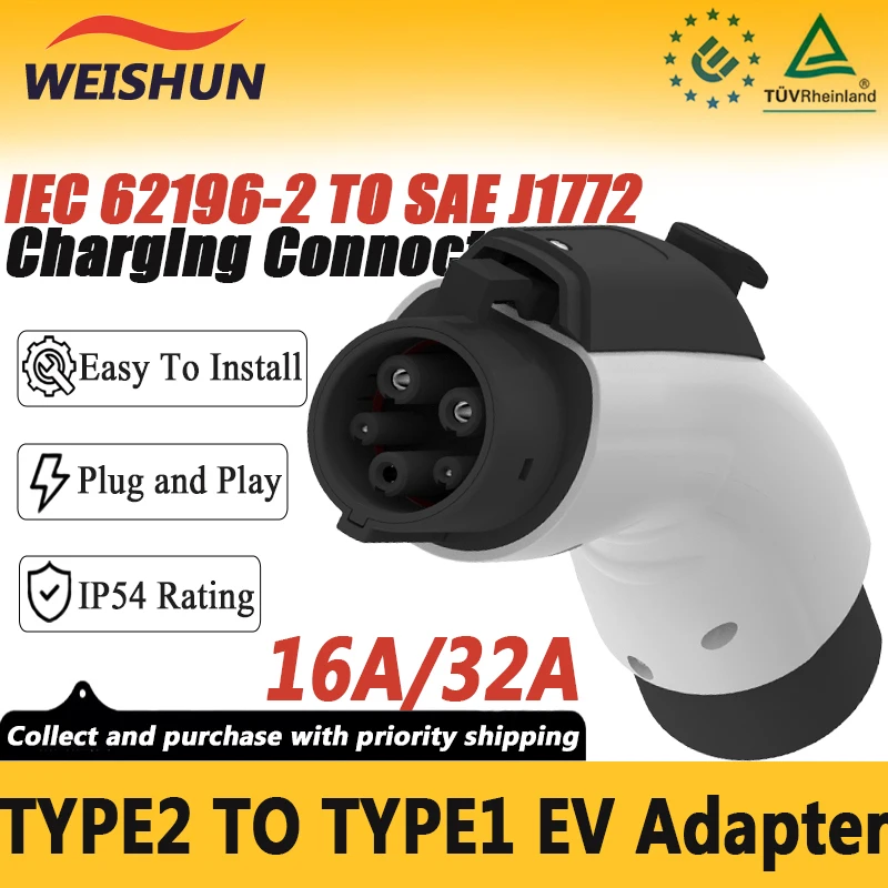 

Type2 To SAE J1772 AC Adapter 16A 32A 1Phase Type2 To Type1 Converter For American Standard Charging Station
