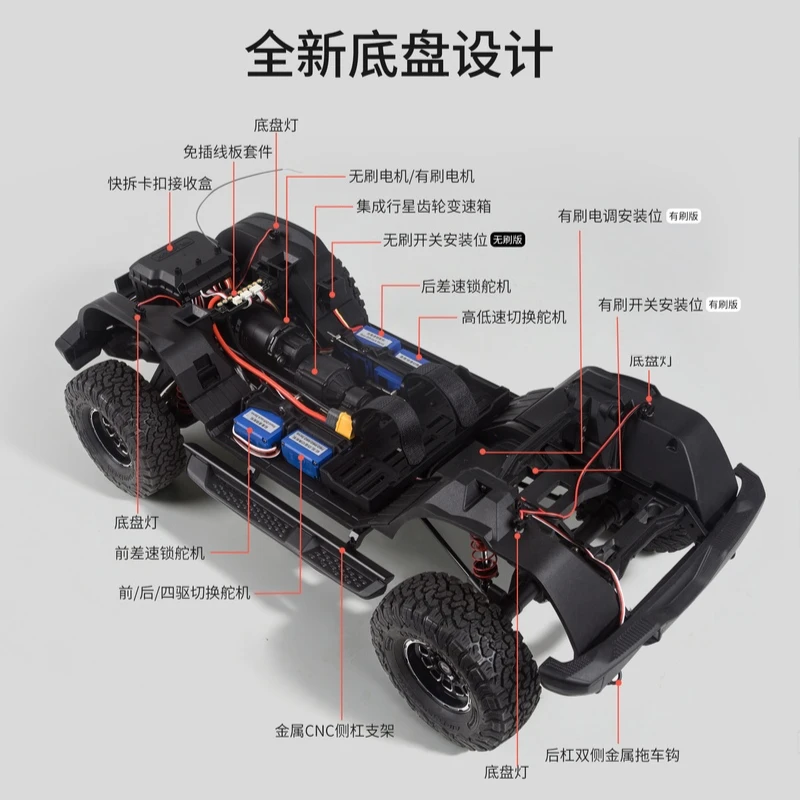 Km 1/8 Scale Ford Bronco Raptor Rc 4wd Electric Off Road Crawler Vehicle Differential Lock Remote Control Car Hobby Toy Gift