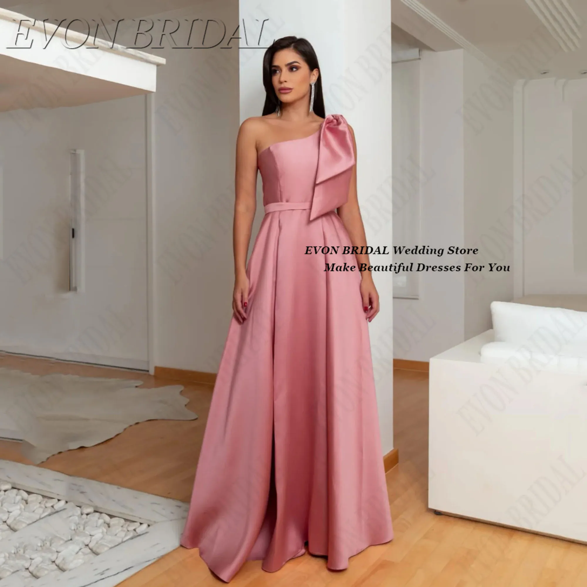 

Bow Straps Woman Ceremony Dress Sleeveless Formal Prom Dresses Elegent Floor-Length فساتين سهرة EVON BRIDAL Customized