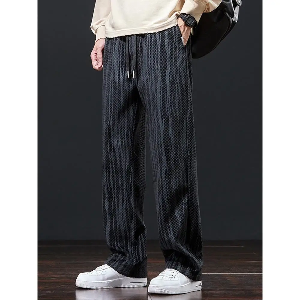 

Мужские повседневные свободные спортивные брюки, дышащие модные свободные прямые брюки, весенне-осенние спортивные штаны в полоску из пшеницы с шипами