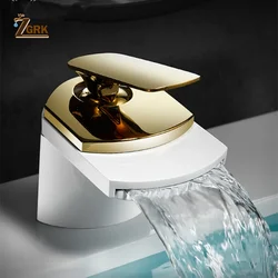White Faucet Bathoom Waterfall Sink Taps Single Holder Single Hole Wash Basin Mixer Faucet Hot and Cold Water torneira dourada