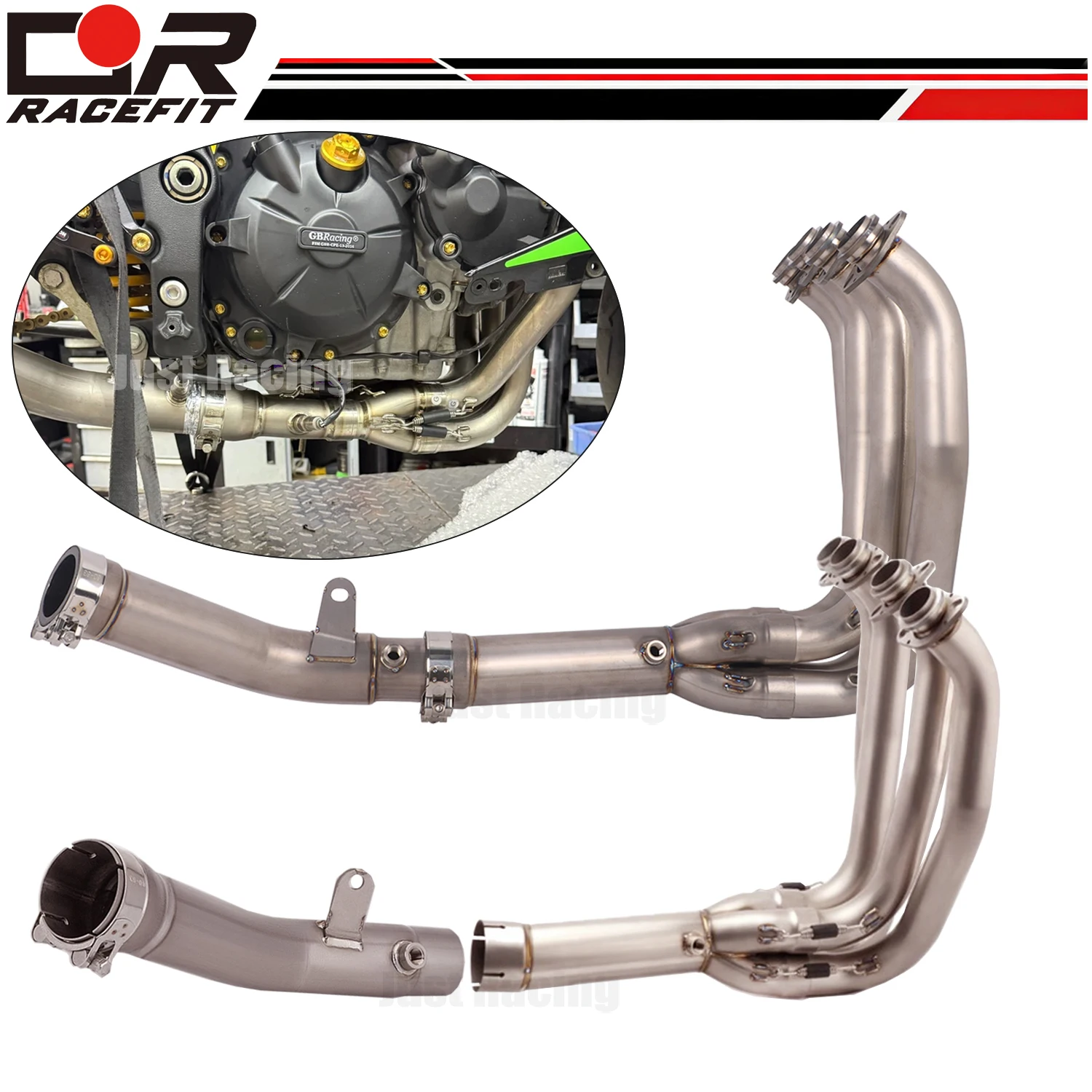 Per Kawasaki Ninja ZX6R ZX 636: Collettore di Scarico Anteriore e Tubo di Collegamento Centrale in Titanio per Silenziatore Slip-On