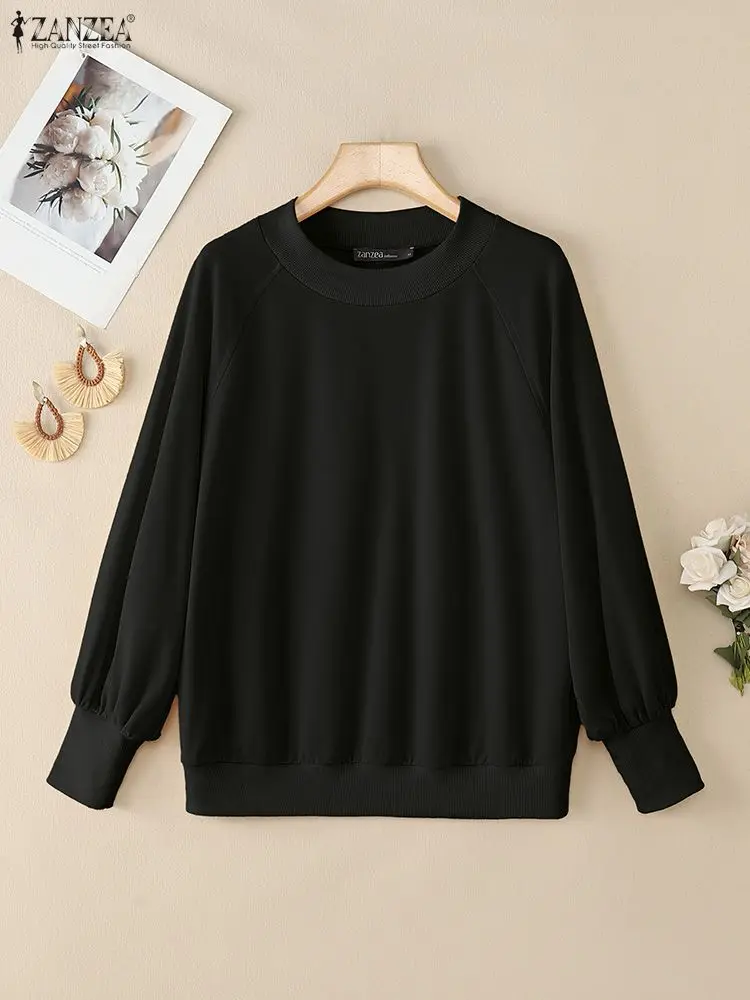 ZANZEA 2025 Herfst Raglanmouwen Sweatshirts Womens Casual Ronde Hals Lange Mouw Effen Kleur Lint Hoodies Gezellige Tops
