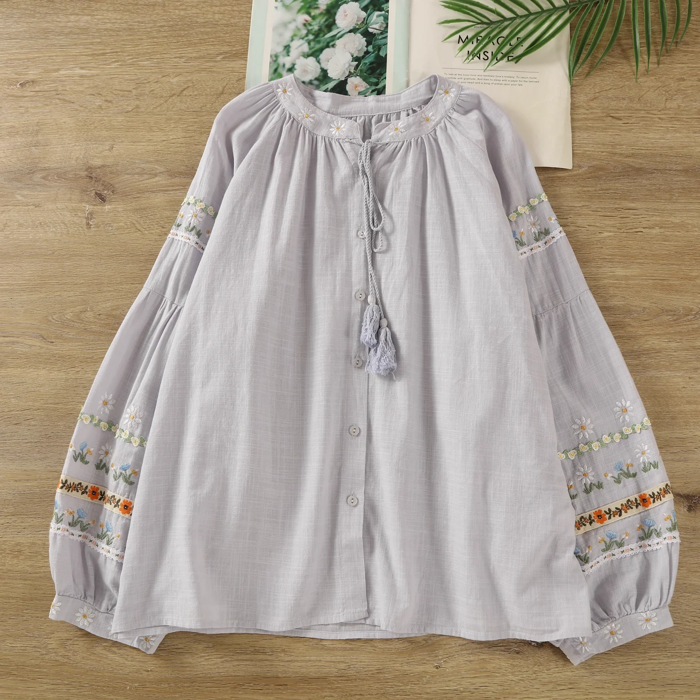 

Bohemian pure cottton embroidered shirts and blouses for women 2026 spring ethnic hippie loose long lantern sleeve tops