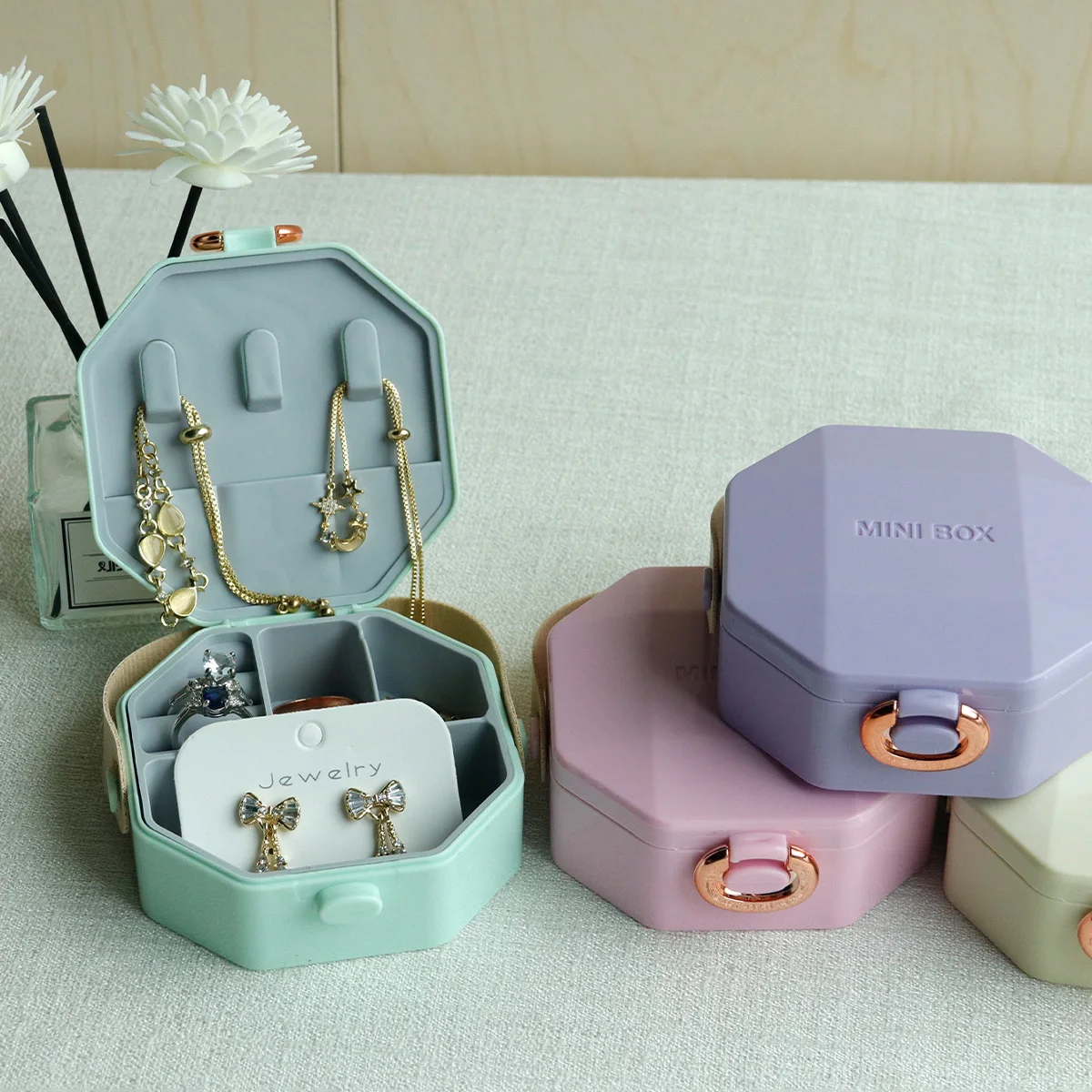 Mini Jewelry Organizer, Portable Jewelry Storage Box, Earring Necklace Ring Storage