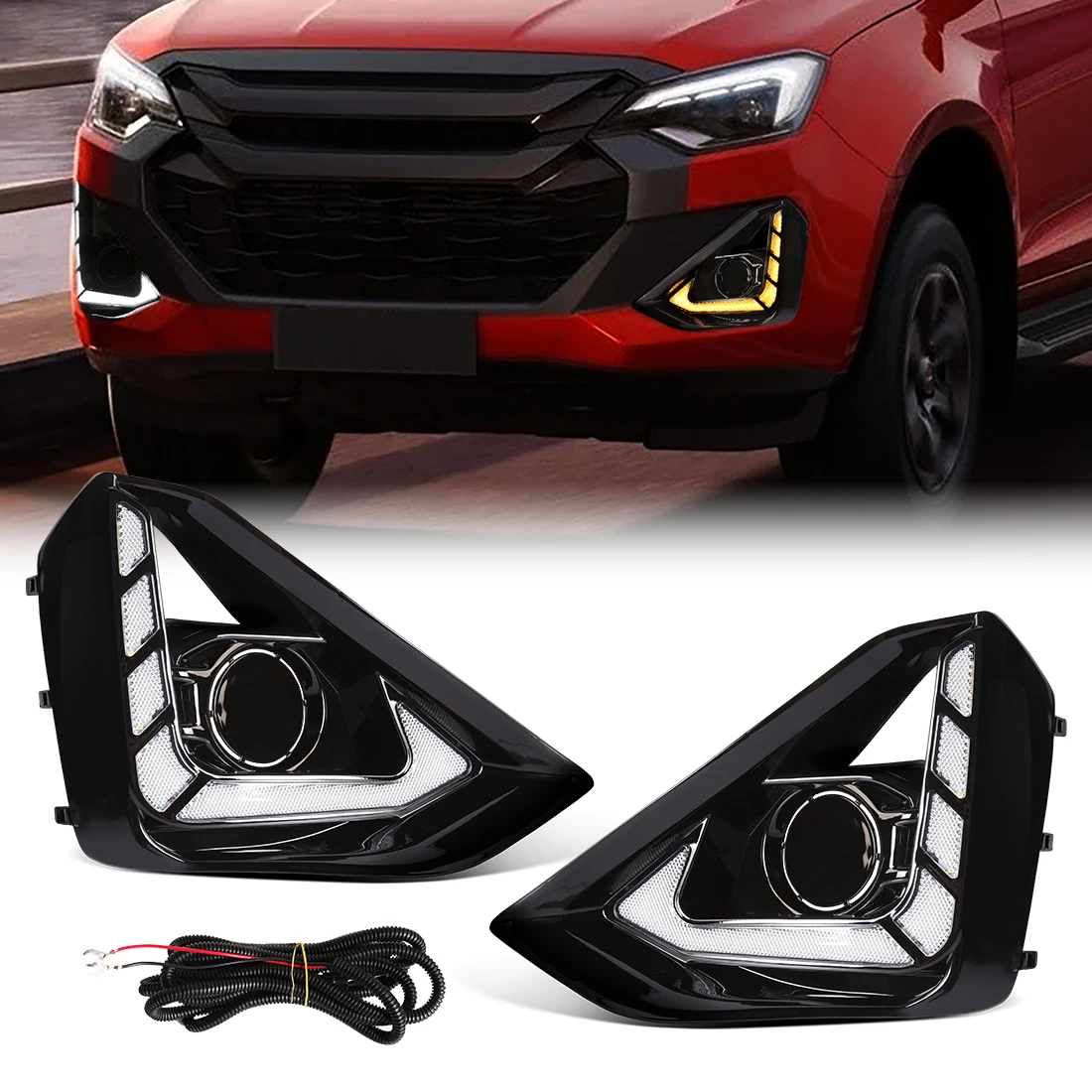 

Светодиодные DRL для Isuzu Dmax D-max Pickup 2023 2024 2025 дневные ходовые огни, передний бампер, указатель поворота, белые фары, аксессуары