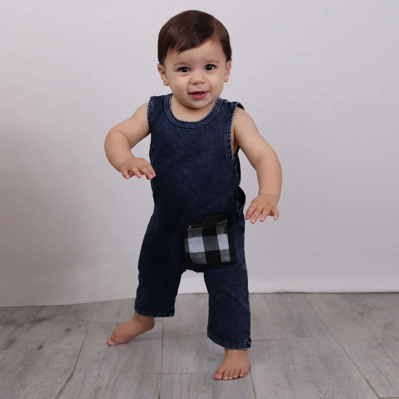 Baby romper kids clothes sleeveless summer casual children clothing baby overall denim blue boy and girl jumpsuit zipper pocket