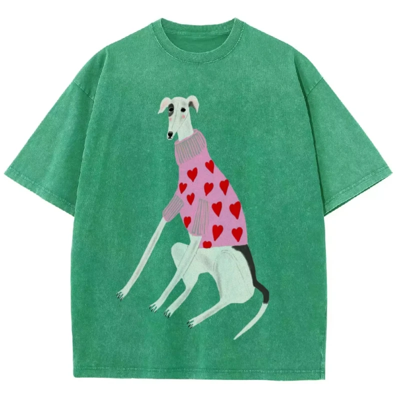 Lustige Dackel-Hunde-Print Washed T-Shirts für Damen, Baumwolle, Oversize Streetwear, O-Ausschnitt, Bequeme Distressed Tops, Sommerkleidung