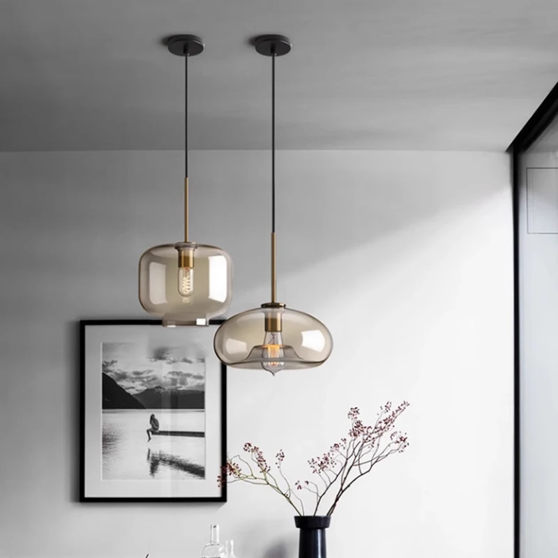 

Modern Hanging Lamp Loft Glass Lustre Ceiling Pendant Light Industrial Decor Lights Fixtures E27/E26 for Kitchen Restaurant Lamp