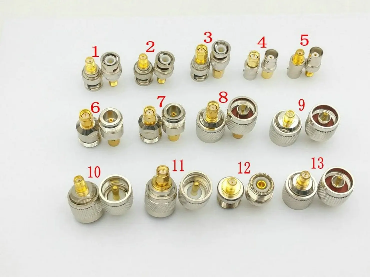 20pcs brass RF Coaxial Coax SMA UHF N BNC Adapte SMA to N SMA to BNC UHF to N WiFi Antenna Extension Connector