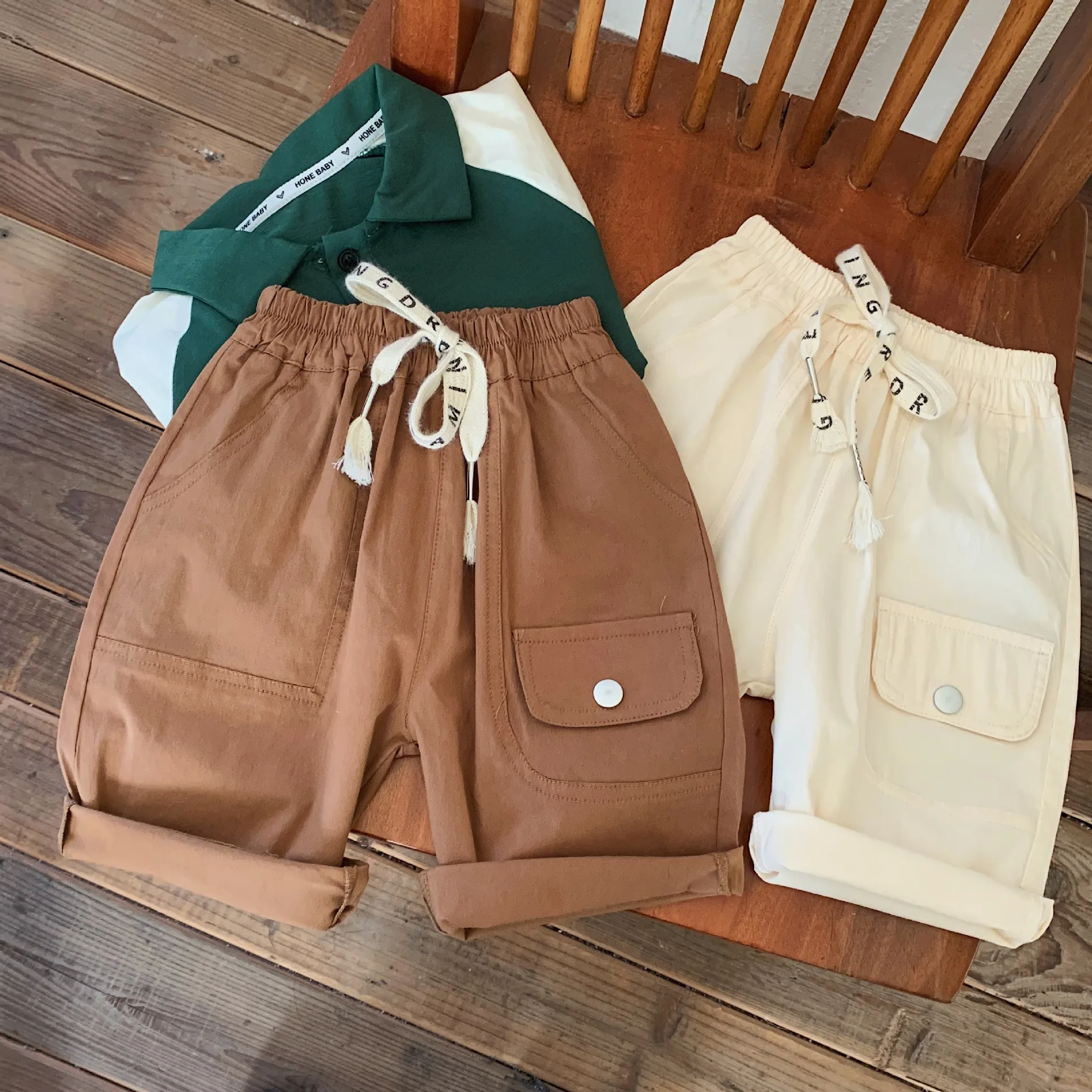 Children Medium Pants 2024 Summer Boys Korean Children Nail Button Bag Cover Fashion Casual Medium Pants Boys Wear Shorts