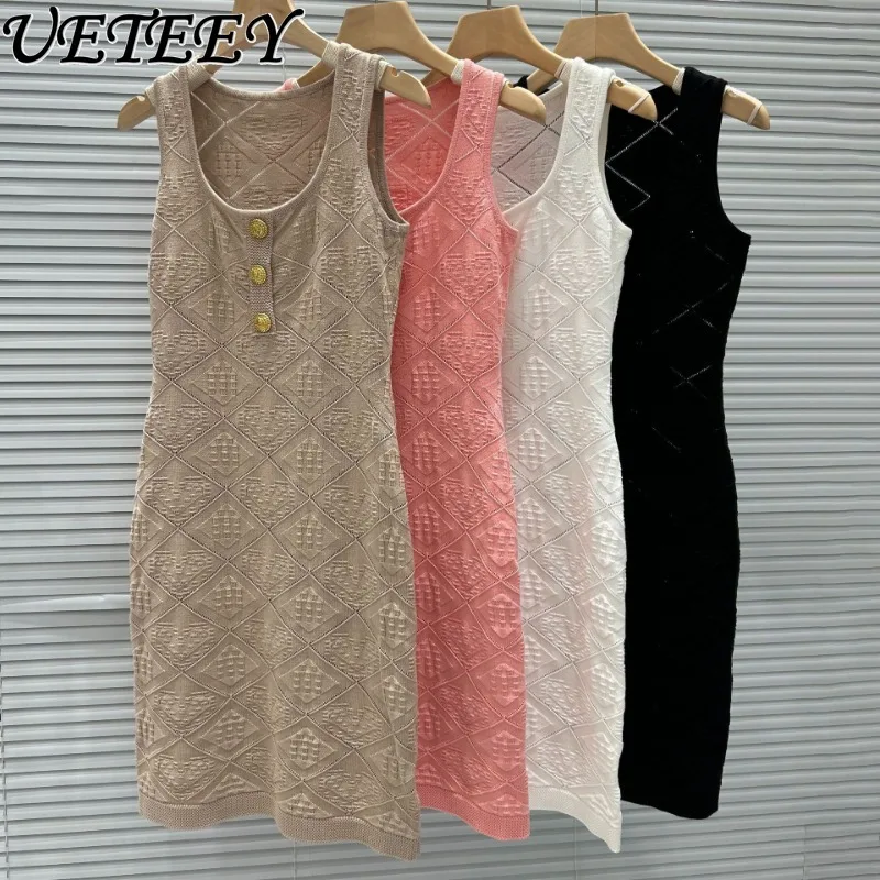 

Осеннее темпераментное модное новое платье без рукавов с принтом и круглым вырезом, универсальный утягивающий вязаный жилет, платья для женщин