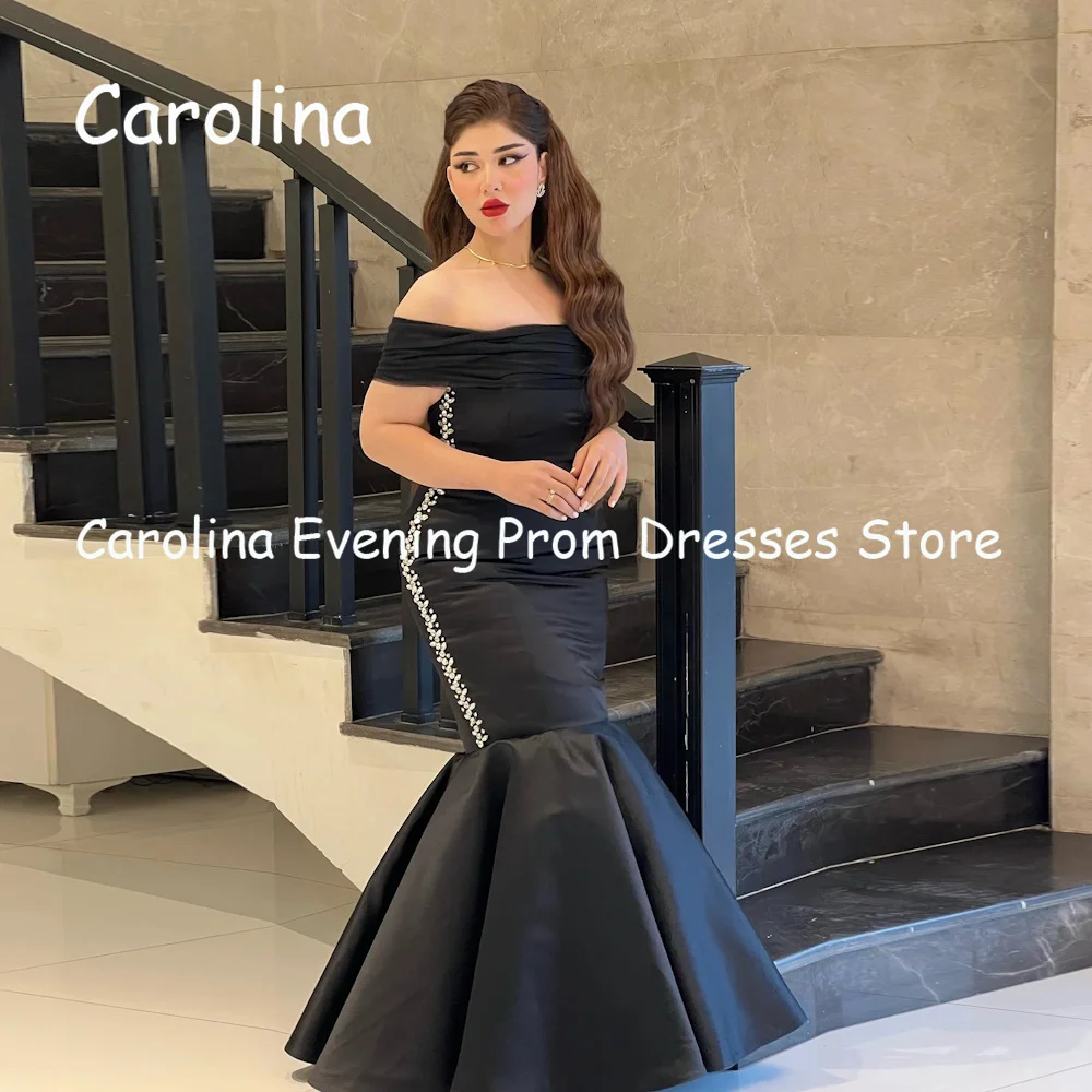 Carolina Satin Mermaid Off-the-shoulder Sequins Floor-length Prom Gown Saudi Evening Formal Elegant Party Dress for Women 2023