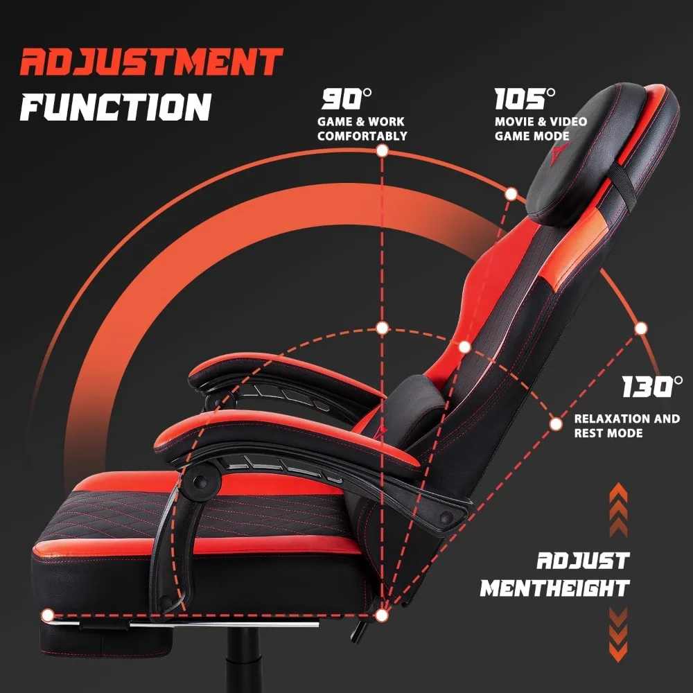 كرسي ألعاب مريح عالي الظهر للبالغين، 400 رطلاً، كرسي مكتب دوار قابل للتعديل، كرسي كمبيوتر مريح للكمبيوتر الشخصي، ارتفاع قابل للتعديل