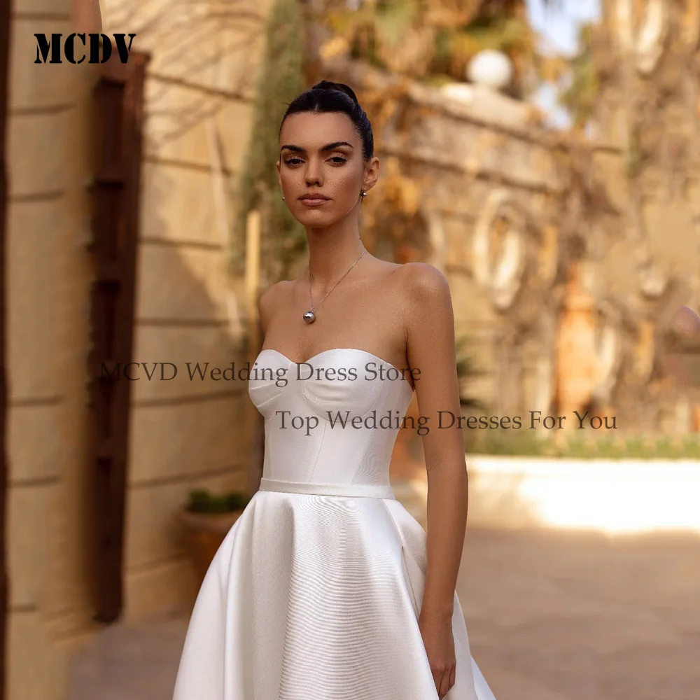 MCDV A-Line Wedding Dresses Glamorous Satin Bridal Gowns Strapless Robes For Formal Party Graceful Vestidos De Novia Customized