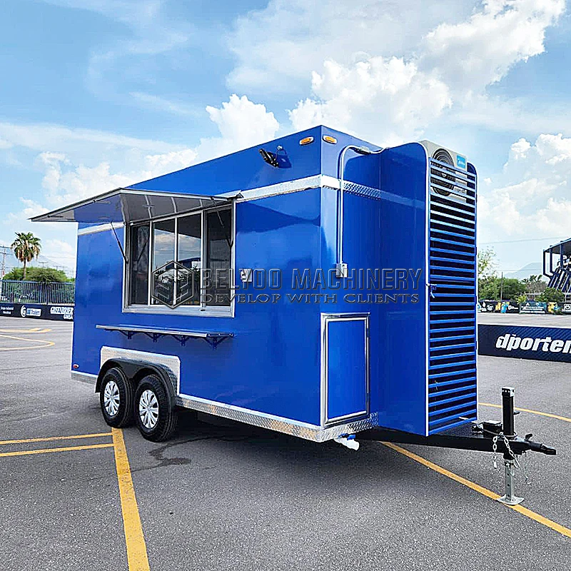 

Belyoo 13ft Fully Equipped Food Truck Street Fast Food Trailers Fully Equipped Snack Food Truck Mobile Smoothie Truck for Sale