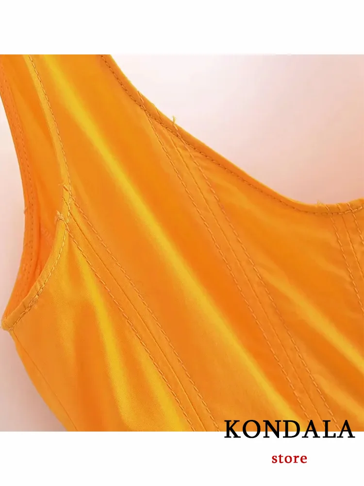 Kondala Sexy Cami Lange Jurk Vrouwen Oranje Solid Rits Vierkante Kraag Ruches Zomer Jurk Vrouwelijke Mode 2023 Vakantie Vestidos