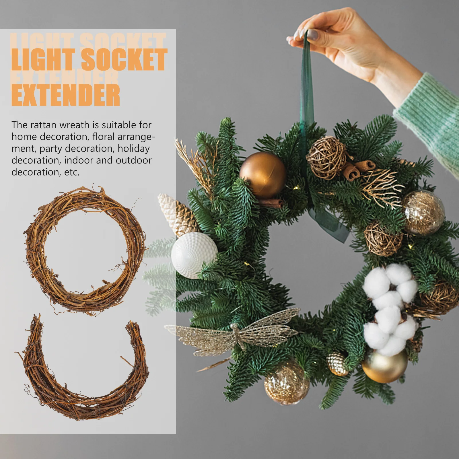 

2Pcs DIY Wreath Rattan Ring Natural Hand Woven Frame for Christmas Decorations Home Wall Hanging Craft Garland Making Supplies