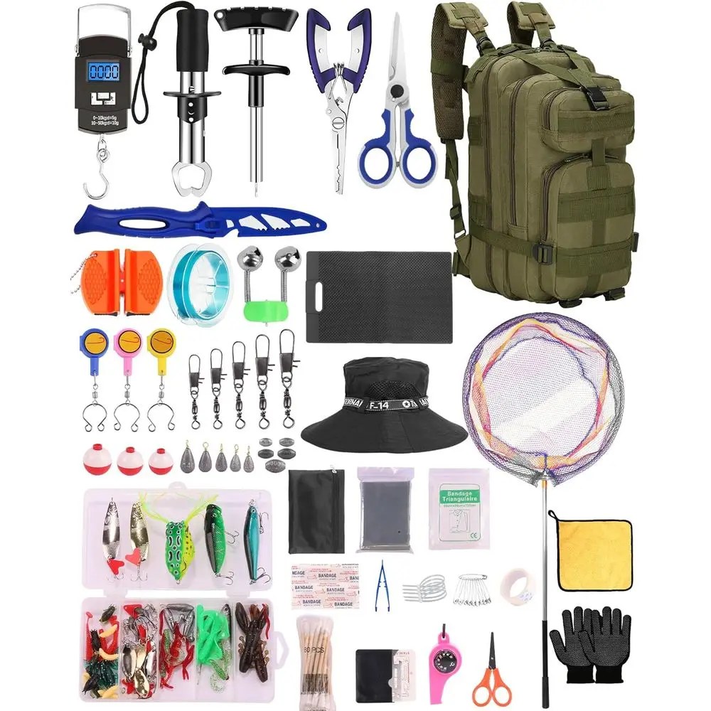 

Ultimate 112-Piece Fishing Kit: Pliers, Hook Remover, Scale, Scissors, Lip Gripper & Lures