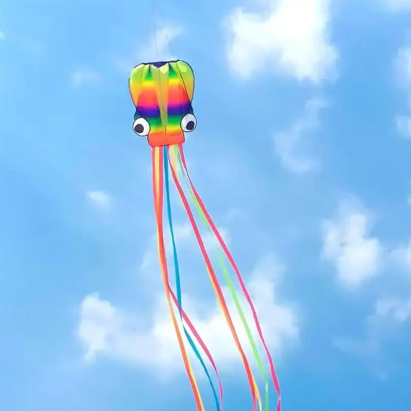 1 Set riesige weiche Drachen für Erwachsene, Outdoor-Spielzeug, regenbogenfarbener 3D-Krake-Weichdrachen, 4 m riesiger Drachen mit 100 m Reifenlinie