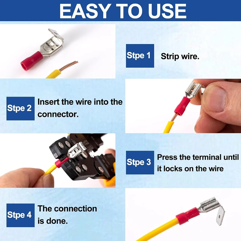 Spade Connectors,22-10 AWG 1/4In Quick Disconnect Piggyback Spade Assortment Kit, Female/Male Wire Cable Crimp Terminals