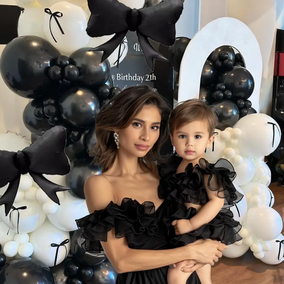 122 Stück schwarze Schleife Geburtstagsparty-Dekorationen mit perlweißen Luftballons für Mädchen, Kokette, Geburtstag, Hochzeit, Brautparty-Dekoration – Detail 4