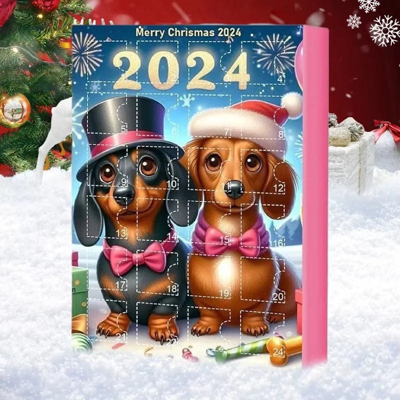 2024 Dachshund Advents التقويم 24 يوما من عيد الميلاد تحصيل مضحك الكلب مجموعة مضحك مآجع عيد الميلاد التقويم هدايا للأطفال