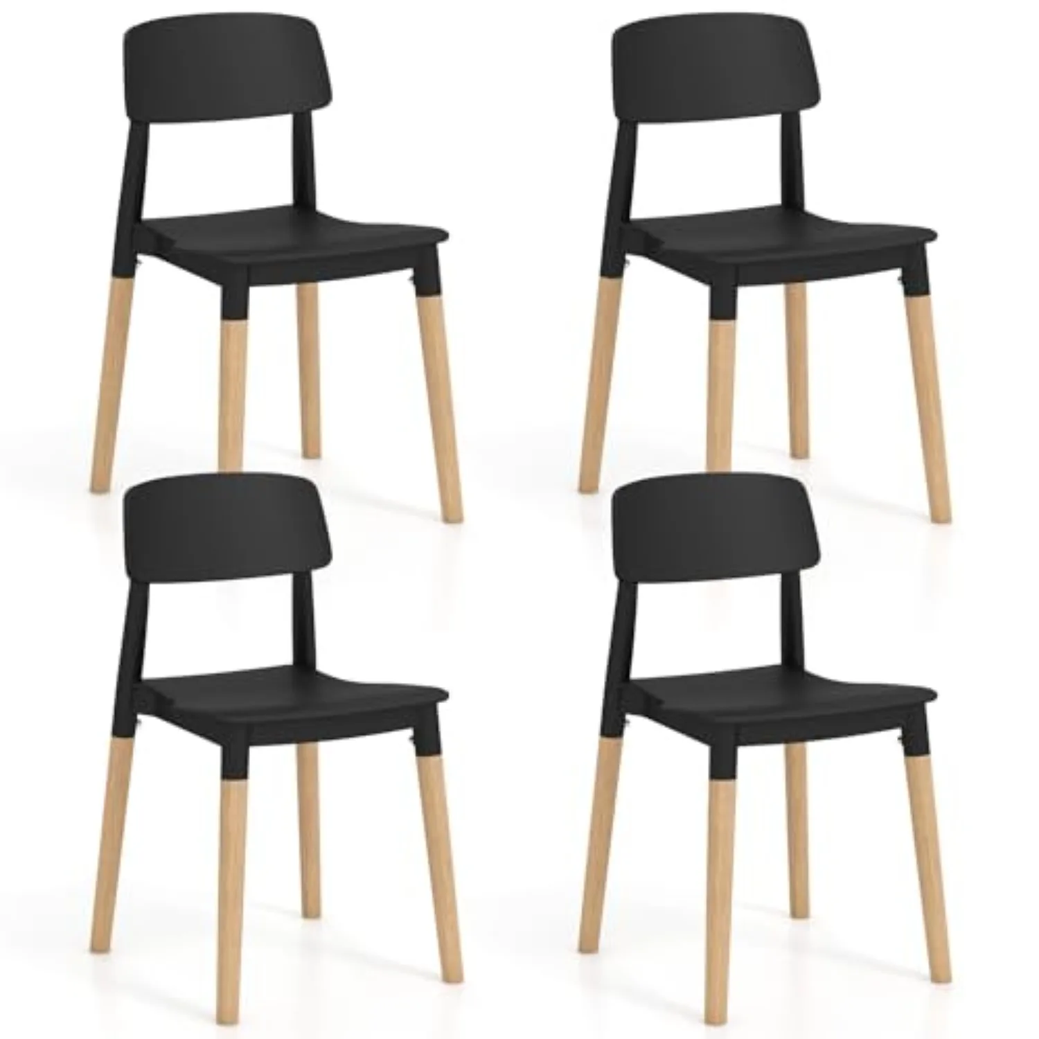 Modern Dining Chairs Set of 4, Plastic Dining Side Chair Set | Sturdy Wooden Legs, Wide Seat & Ergonomic Backrest