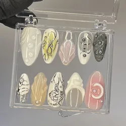 10Pcs Medium Almond French Press-On Nails DIY Handmade Stick-On Nail Art for Spring Summer Seasonal Collection Fake Nails