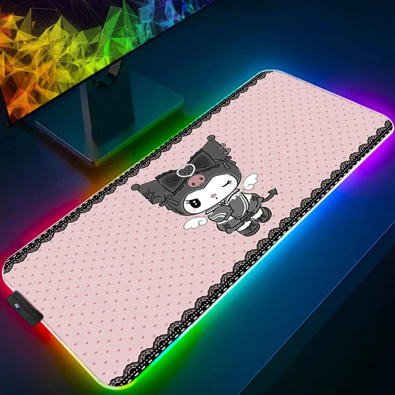 

Backlight XXL Rubber Large PC Mousepad RGB Kawaii Locking Edge Kuromi Gamer Gaming Mouse Pads LED Desk Keyboard Mat Computer Mat