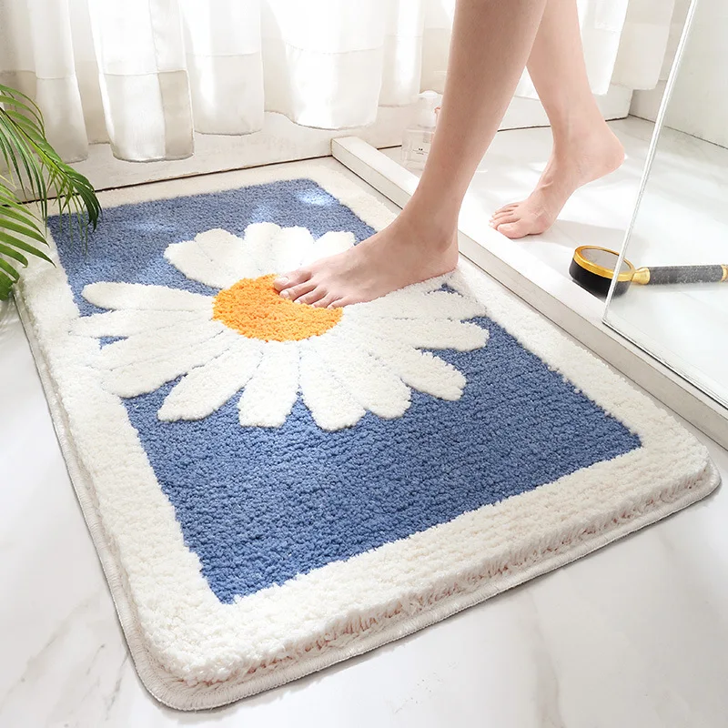 40*60cm Bath Mat Cute Blue Daisy Slip-resistant Rug Bath Absorbent  Entrance Bathroom carpet Toilet Floor Bath Shower Foot Mat