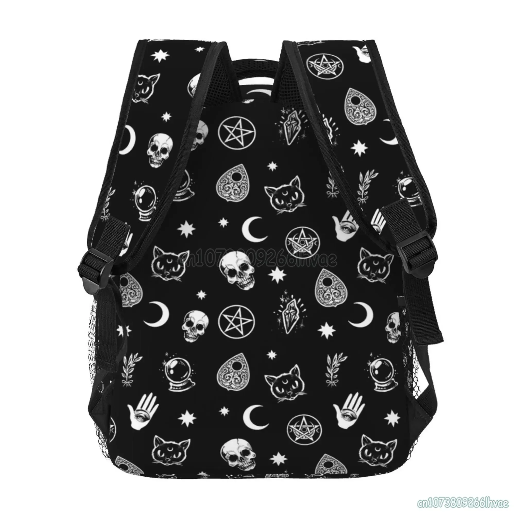 Black Witch Skull Moon Divination Backpacks School Book Bags Waterproof Student Laptop Backpack Casual Travel Sports Daypacks