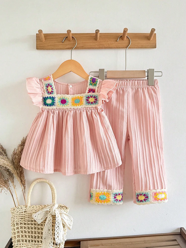 

Two Piece Set Summer Girls' Sweet Style Casual Comfortable Printed Children's Sleeveless Vest Top And Pants Kid's Clothing Set