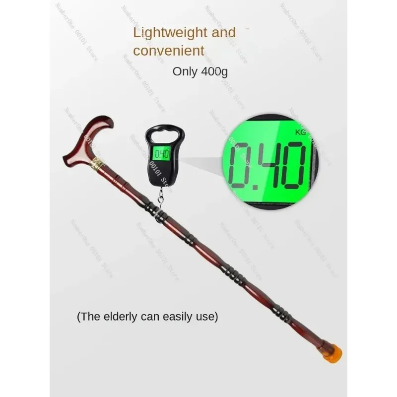 4 Prong Solid Wood Walking Cane for Elderly, Anti Slip Stick with Ergonomic Handle Height Adjustable Mobility Aid