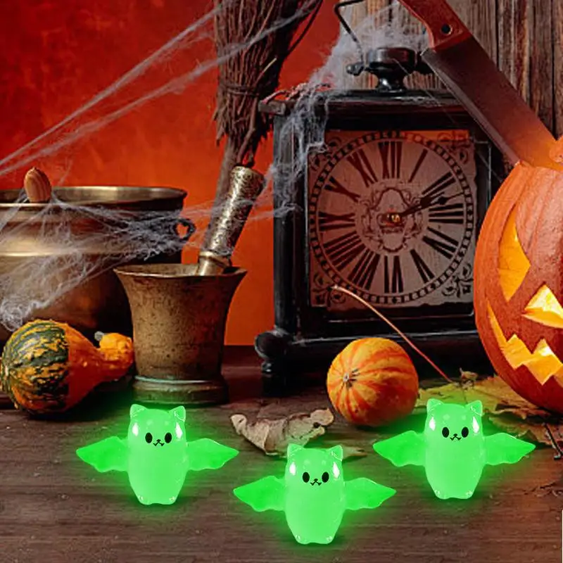 Tiny Pumpkin Decor Lighted Devil Resin Figurines Small Halloween Cute Pumpkin Desktop Decoration For Children Bedside Table