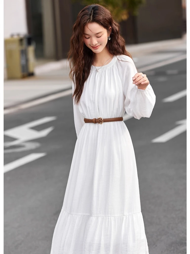 VIMLY Long Dresses Woman 2026 Autumn Vacation White A-line Women Dresses  Elegant Round Neck Loose Dress Ladies Clothing A2823 - AliExpress 200000345