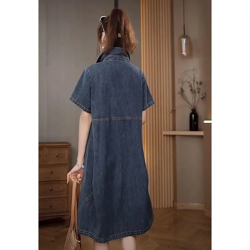 Summer Women's Loose Fit Mid-Length Denim Dr Thin Casual New Sle A-Line Skirt Slimming Meat Covering ort Sve Dr