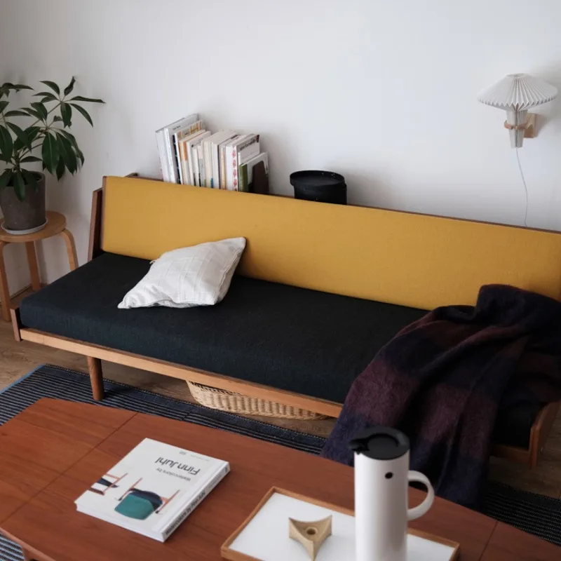 Sofa, Nordic medieval fabric folding armless sofa bed for three