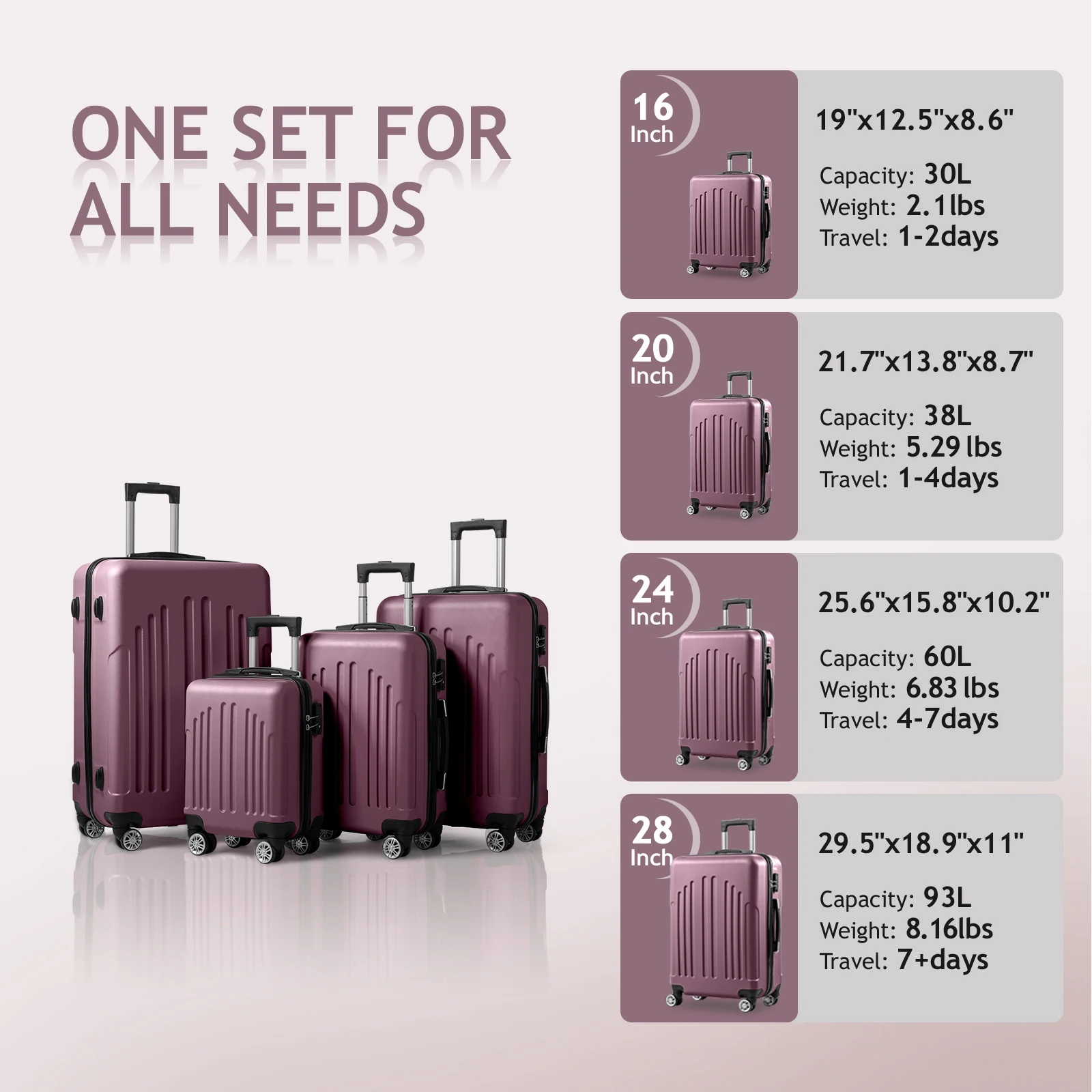 Curved Vertical Stripes 4-in-1 Trolley Case - Violet