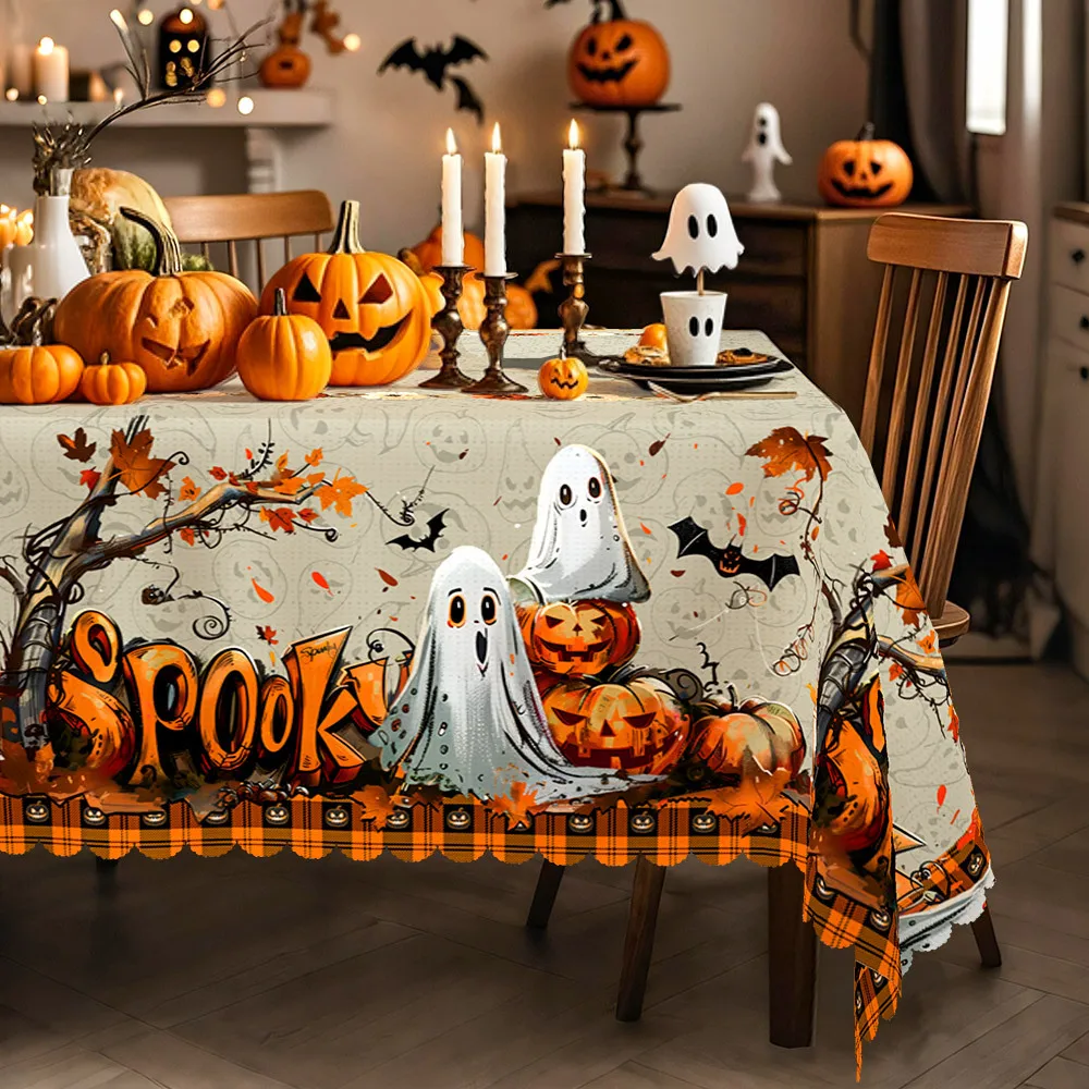 Single piece Halloween and autumn tablecloth, with beige decoration