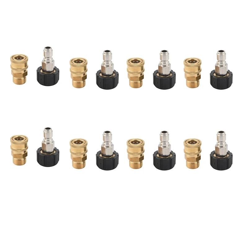 

16X Pressure Washer Adapter Set, Quick Connect Kit, Metric M22 15Mm Female Swivel To M22 Male Fitting, 5000 Psi