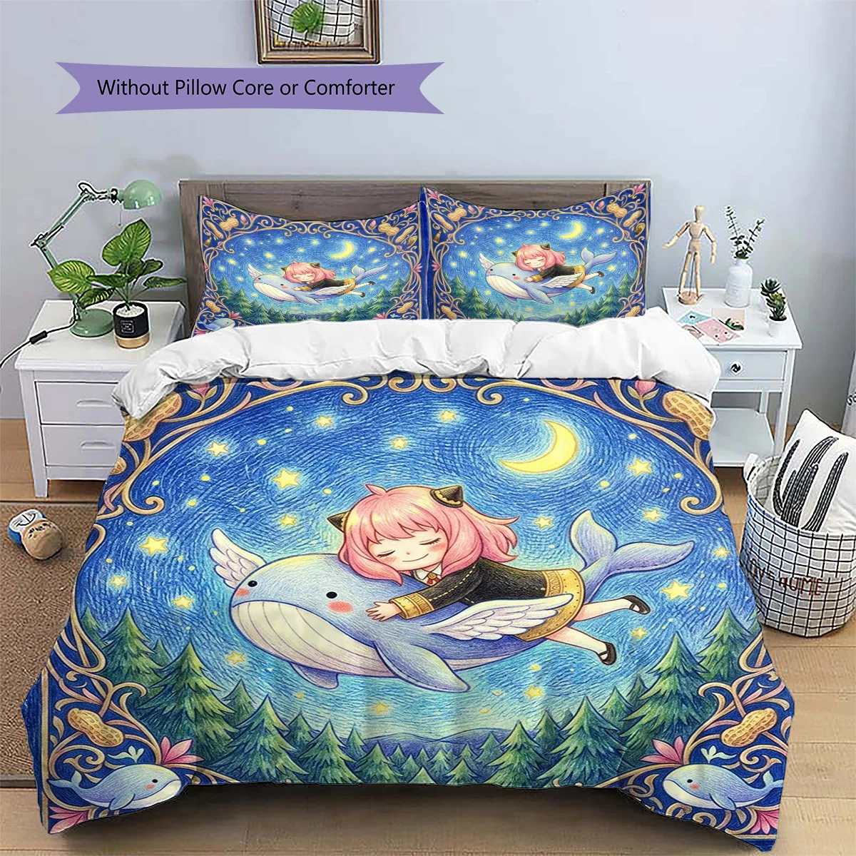Anya Forger Patterned Pillowcase & Duvet Cover Set Anime Themed Home Bedding Bedroom Decoration for Anime Lovers.-TING