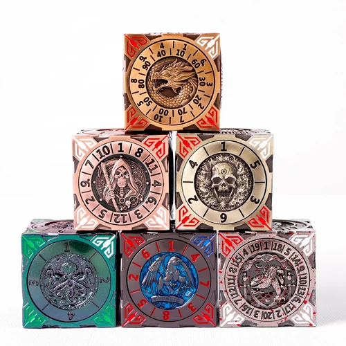 Dados de seis caras, dados de metal de dragón poliédrico, dados dnd D6, dados rpg, dados giroscópicos con caja