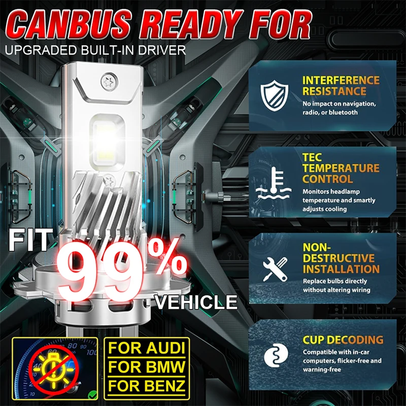 Drifterye 2 قطعة 8054 CSP عالية الطاقة 6000 كيلو H7 أضواء led 1000 واط المصابيح الأمامية سيارة 1: 1 التوصيل والتشغيل الصغير شعاع عالي شعاع منخفض 12 فولت مروحة #5