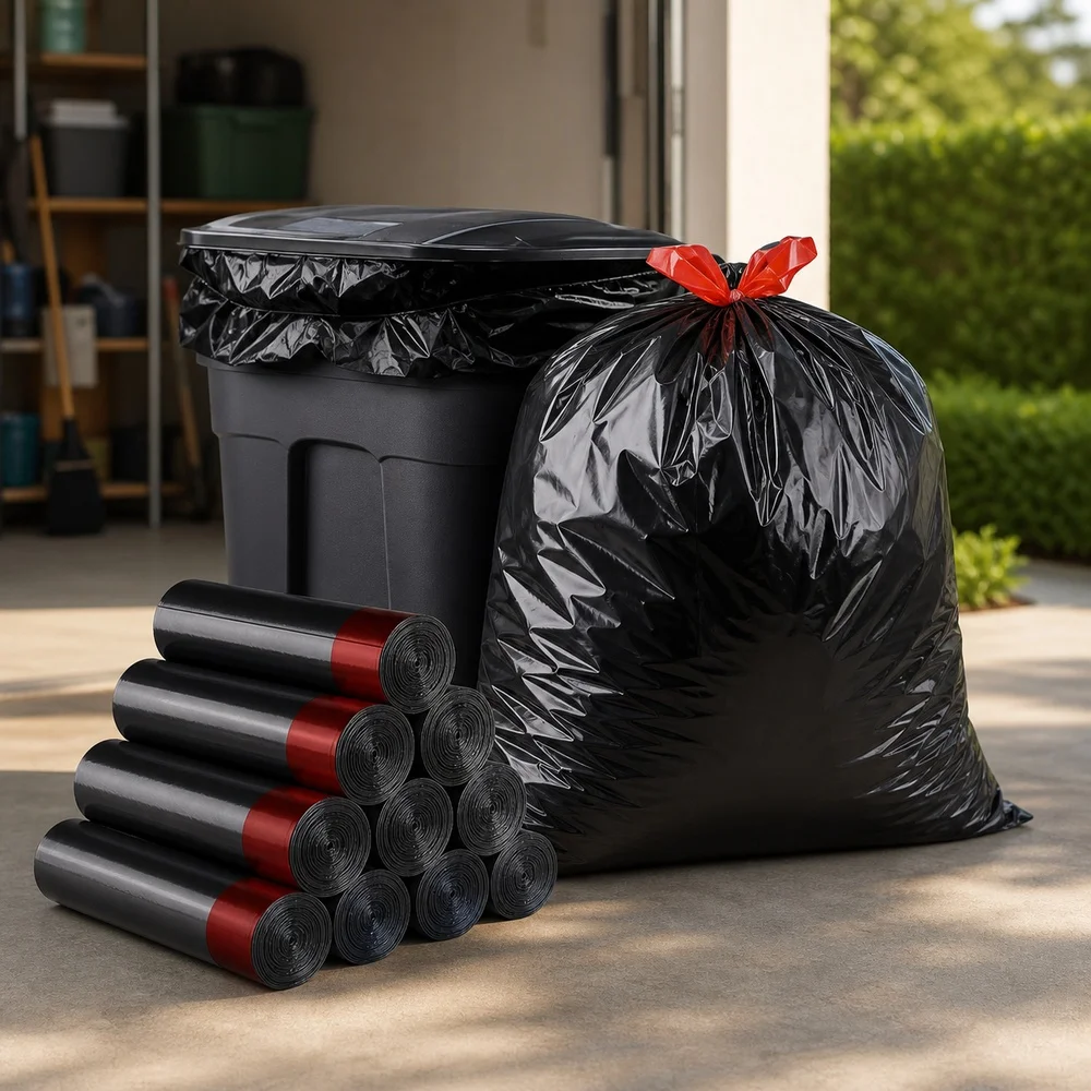 Trash Bags Black Large 1 Roll 50 Bags for Home Kitchen Bathroom Office Waste Baskets Bin Liners and Daily Cleaning Supplies